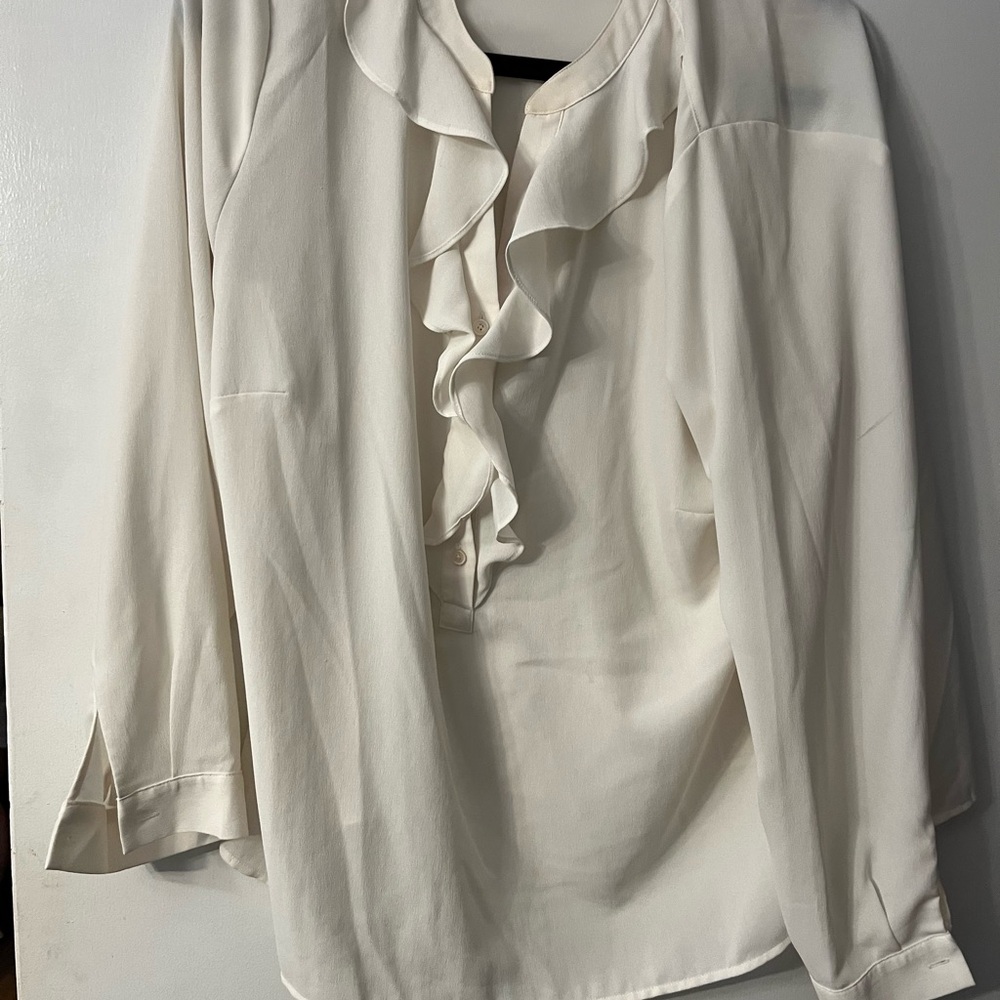 Talbots Cream Ruffle Front Blouse